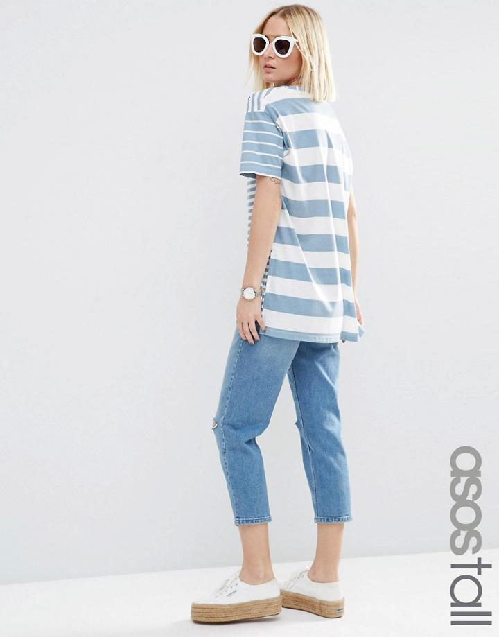 Asos Tall T-shirt In Longline Blocked Washed Stripe - Multi