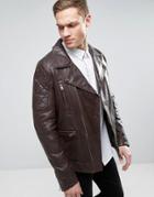 Barneys Leather Biker Jacket - Brown