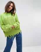 Jaded London Festival Oversized Hoodie With Destroyed Hem In Neon - Green