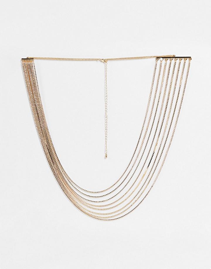 Asos Design Diamante Multi Chain Waist And Hip Belt In Gold