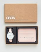 Asos 'the World Is Your Oyster ' Watch And Card Holder Set - Pink