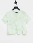 Asos Design Boxy T-shirt In Lime Tie Dye-green