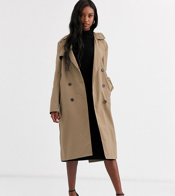 Asos Design Tall Seatbelt Trench Coat In Stone