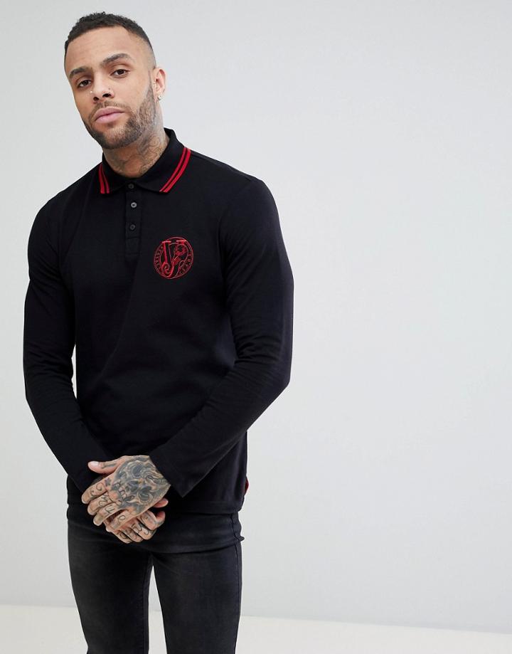 Versace Jeans Polo Shirt In Black With Embroidered Logo - Black