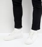 Asos Wide Fit High Top Sneakers In White Tumbled Leather Look - White
