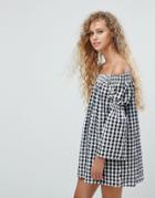 Love Gingham Bardot Bell Sleeve Tunic Dress - Multi