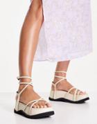 Topshop Petra Leather Chunky Ankle Wrap Sandal In White
