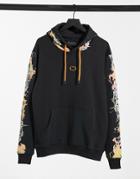 Criminal Damage Hoodie With Barb Wire Flame Print In Black