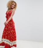 Sisters Of The Tribe Petite Cami Maxi Dress With Contrast Floral Print - Red