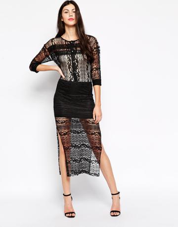 Ukulele Solange Lace Midi Dress - Black
