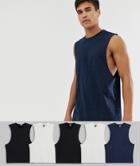 Asos Design 5 Pack Organic Relaxed Sleeveless T-shirt With Crew Neck And Dropped Armhole Save-multi
