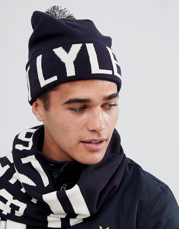 Lyle & Scott Large Logo Beanie In Navy - Navy