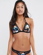 New Look Printed Mesh Triangle Bikini Top - Multi