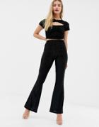 Asos Design Flare Pants In Velvet Animal Burnout-black