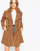 Asos Coat With Oversized Collar And Double Breast Detail - Rust