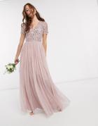 Maya Bridesmaid V Neck Maxi Dress With Tonal Delicate Sequin In Pink