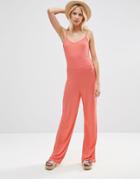 Asos Cami Jumpsuit With Wide Leg - Coral