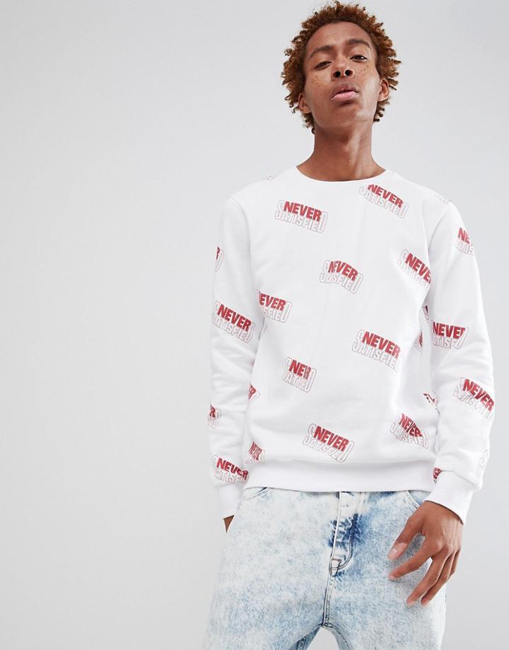 Pull & Bear Slogan Sweatshirt In White - White