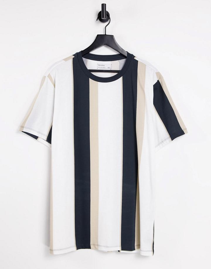 Bershka T-shirt With Vertical Stripe-neutral