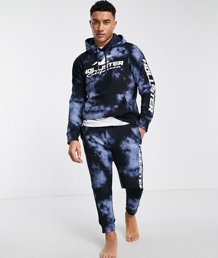 Hollister 2 Pack Logo Acid Wash Hoodie And Sweatpants Set In Navy Wash