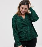 Influence Plus Animal Print Blazer Blouse With Button Detail - Green