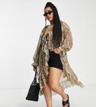 River Island Plus Ruffle Sleeve Longline Shirt In Light Brown
