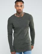 Asos Longline Muscle Fit Ribbed Sweater - Green