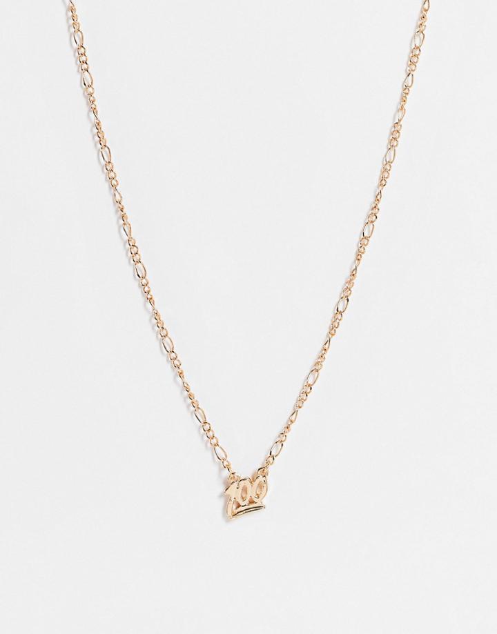 Asos Design Figaro Necklace With 100 Pendant In Gold Tone