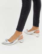 Asos Design Sabina Block Heeled Mid Shoes In Silver