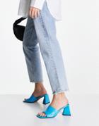 Asos Design Healing Leather Triangle Heeled Mules In Blue-blues