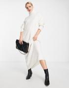 Mango Knitted Maxi Dress With Polo Neck In Beige Heather-neutral