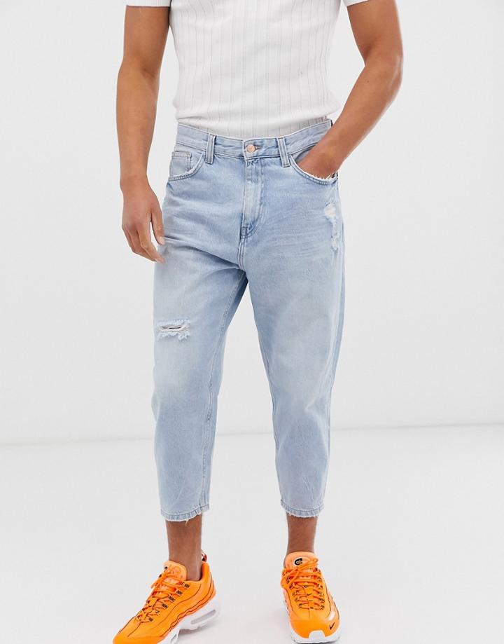 Bershka Loose Fit Jeans In Light Blue - Blue