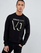 Versace Jeans Sweatshirt In Black With Gold Chest Logo - Black