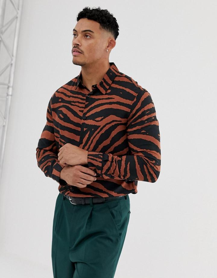 Bershka Shirt With Tiger Print In Rust