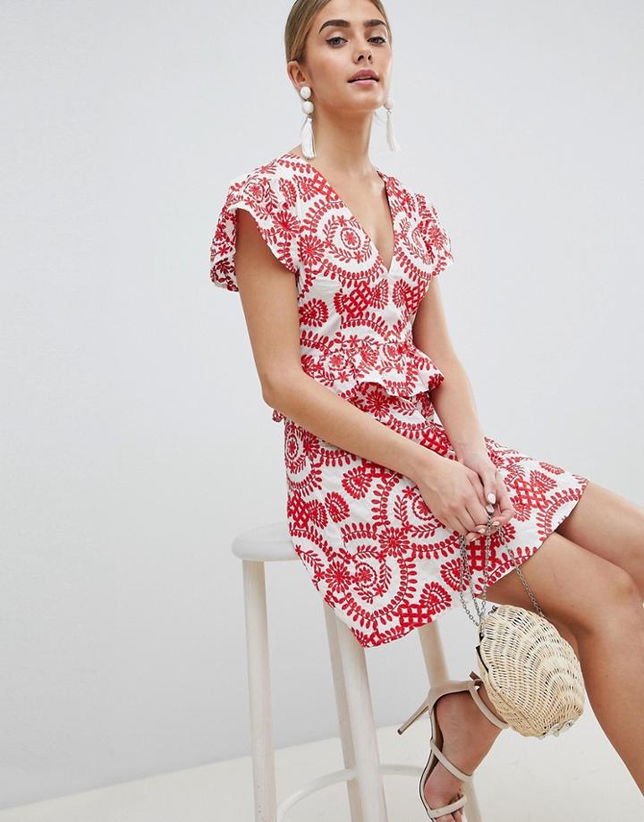 Prettylittlething Embroidered Broiderie Dress - Multi