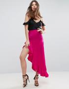 Asos Satin Skirt With Asymmetric Ruffles - Pink