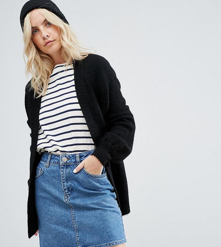 Asos Petite Chunky Cardigan With Volume Sleeves - Black