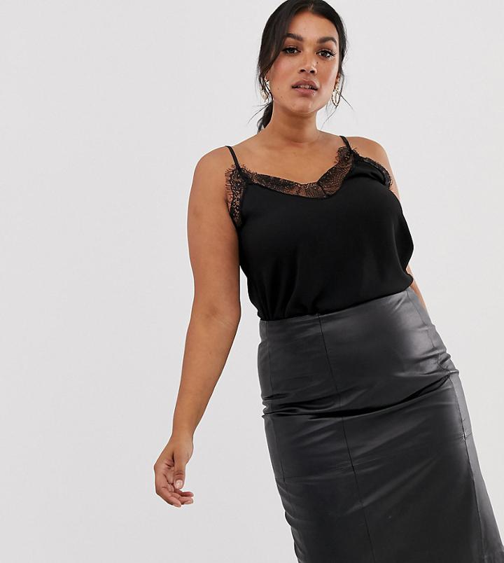 Boohoo Plus Cami Top With Lace Trim In Black - Black