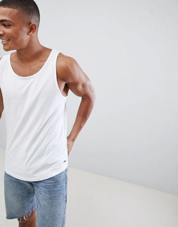 Esprit Longline Tank With Raw Curved Hem In White - White