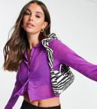 Asos Design Tall Mesh Crop Fitted Shirt In Purple