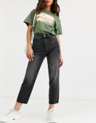 Only Cropped Straight Leg Jeans With High Waist In Washed Black