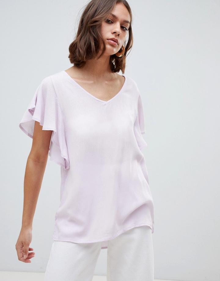 Ichi Ruffle Sleeve Blouse - Purple