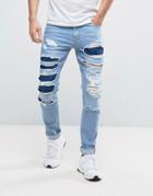 Asos Skinny Jeans With Mega Rip & Repair - Blue