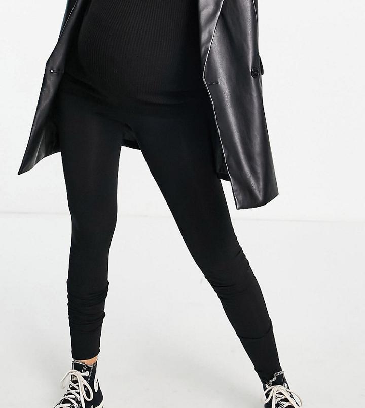 Asos Design Maternity Tall Over The Bump Premium Supersoft Leggings In Cotton Modal-black