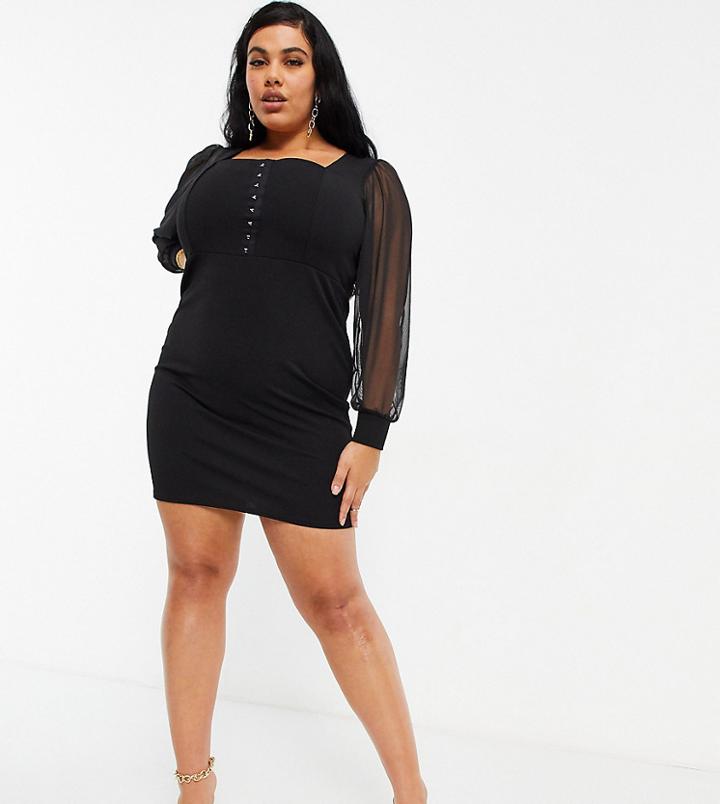Yours Milkmaid Hook And Eye Mini Dress In Black