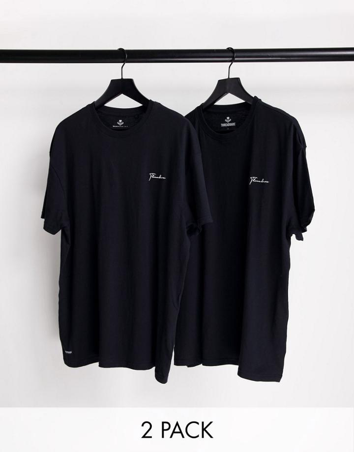 Threadbare Lounge 2 Pack Script Logo T Shirt In Black