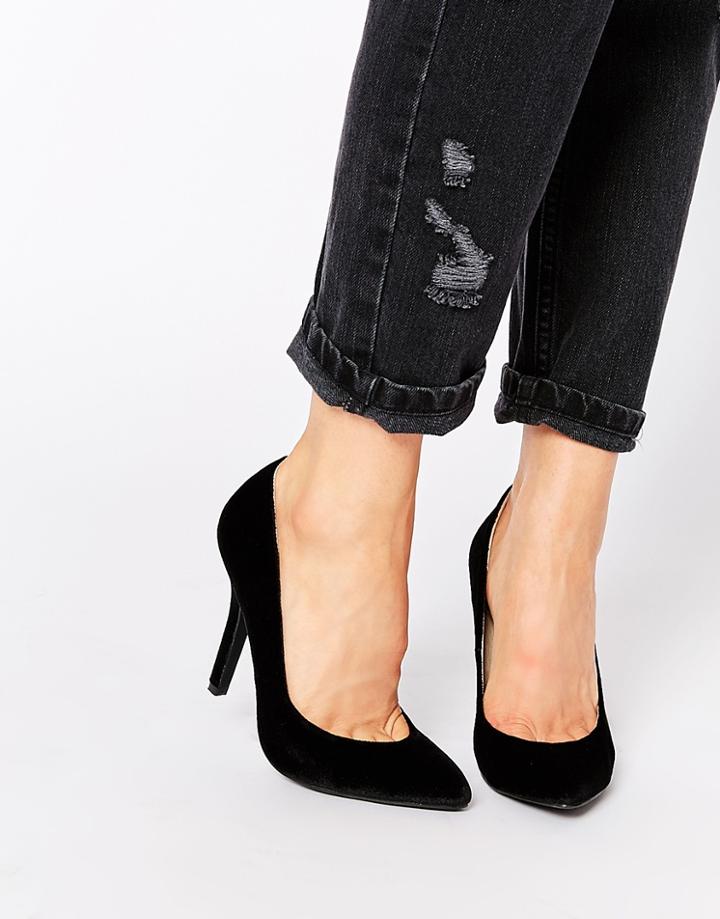 London Rebel Pauline Velvet Court Shoes - Black Velvet