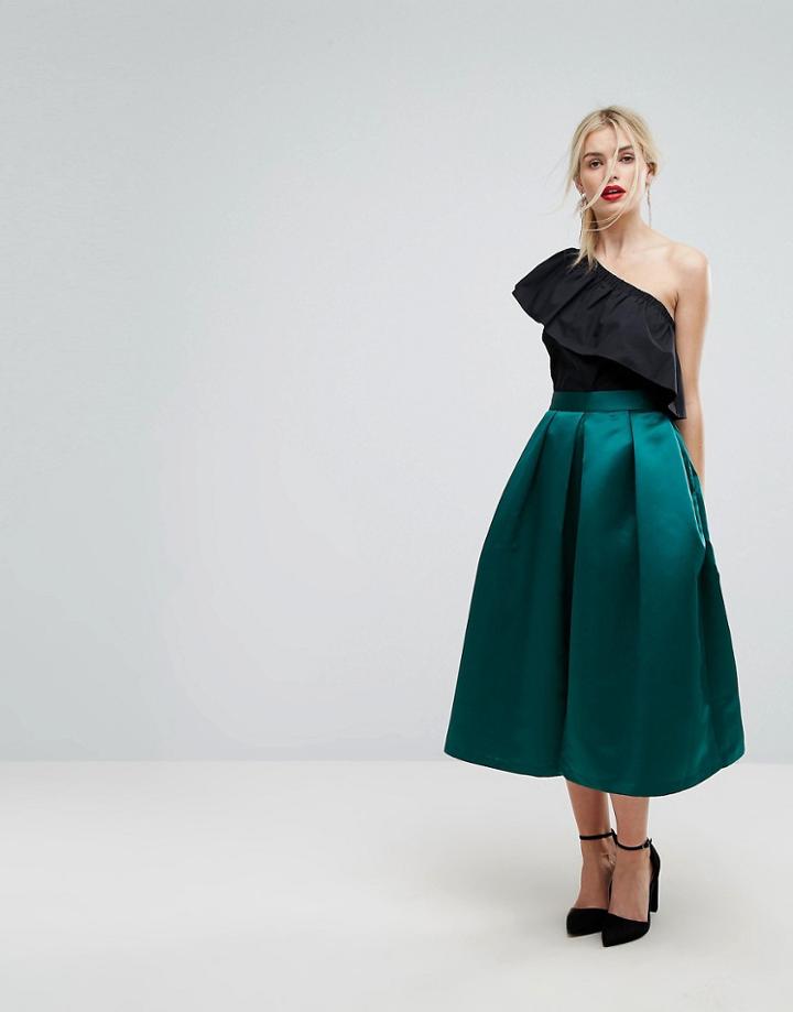 Closet London Full Prom Sateen Midi Skirt - Green