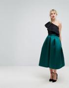 Closet London Full Prom Sateen Midi Skirt - Green