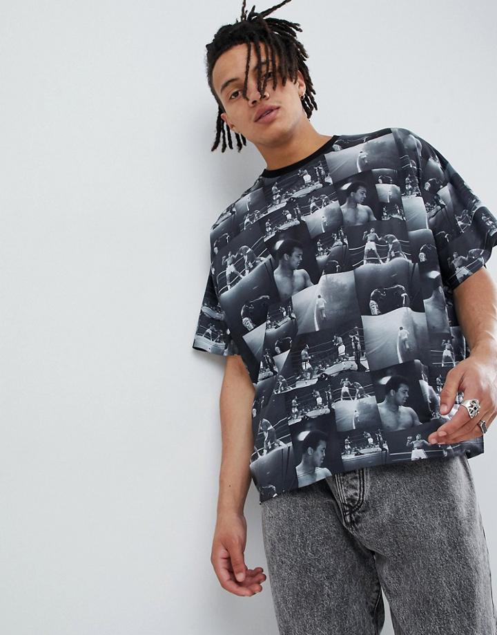 Asos Design Muhammad Ali Oversized T-shirt With All Over Photo Print - Multi